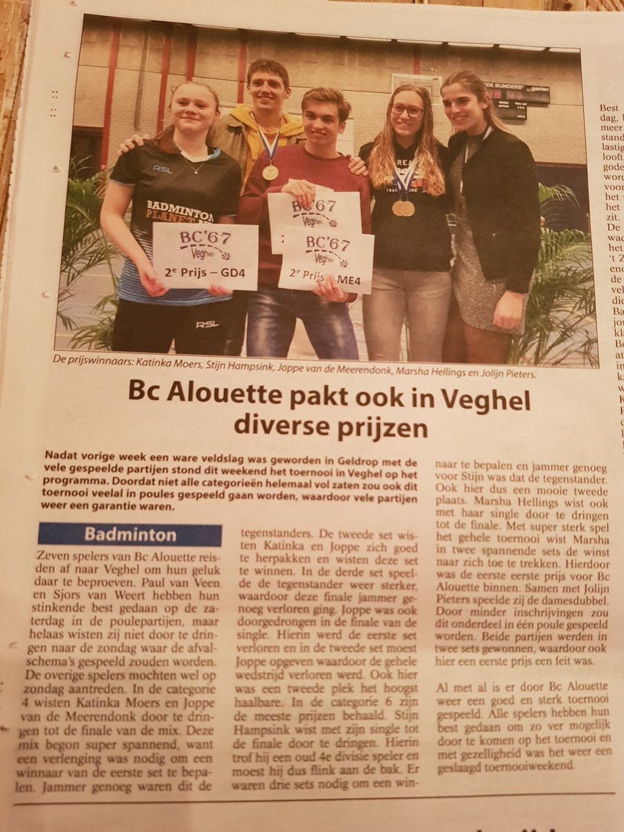 Krantenartikel Groeiend Best dinsdag 19-3-2019 over het gespeelde Veghel toernooi.