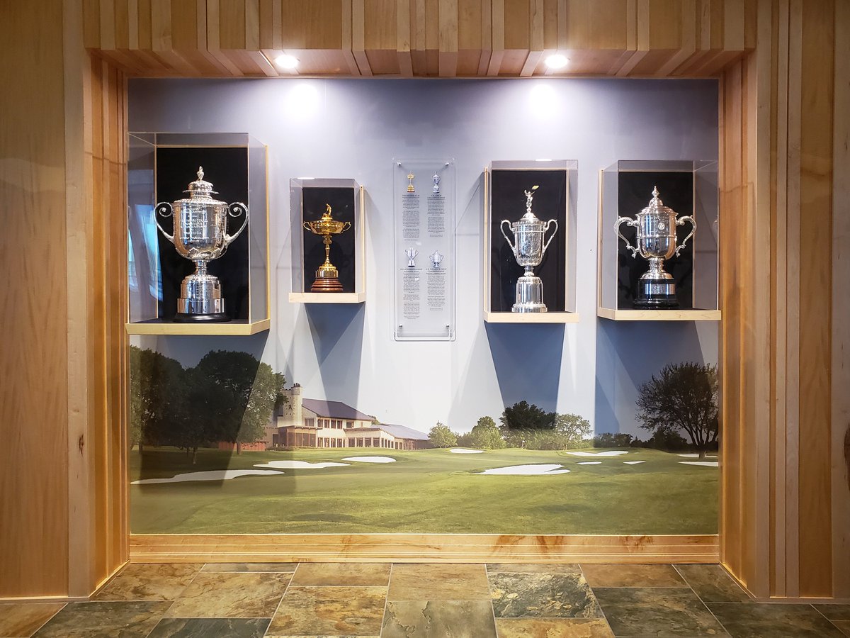 KJ_Branding's tweet photo. Proud to help @Hazeltine with their beautiful new trophy display in Heritage Hall for some of the Championships they’ve had through the years. #RyderCup #USOpenGolf #USWomensOpen #PGAChampionship #WannamakerTrophy #Hazeltine #Golf https://t.co/PXyrAch5AI