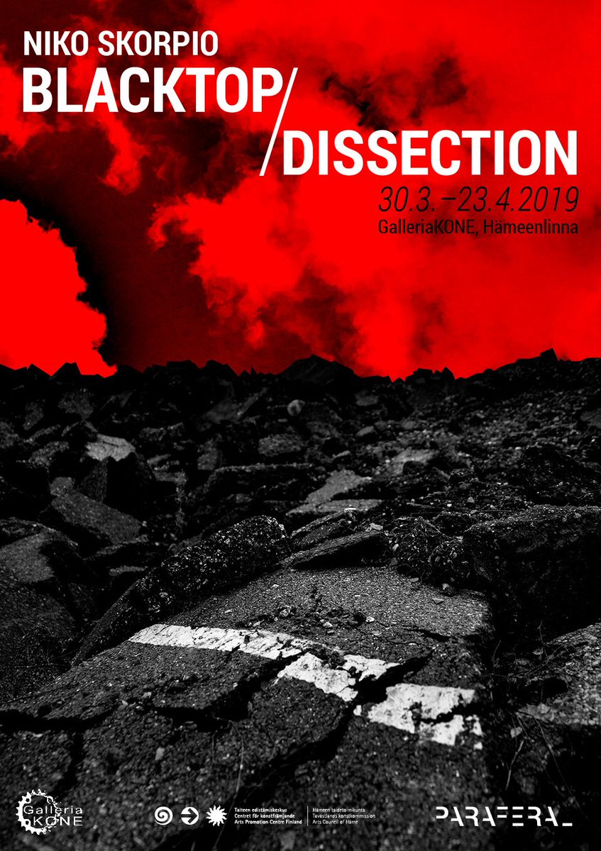 My show BLACKTOP/DISSECTION @ GalleriaKONE, Hämeenlinna will be open from March 30 to April 23 | galleriakone.fi | nikoskorpio.net | #nikoskorpio #contemporaryart #paraferal #taiketukee