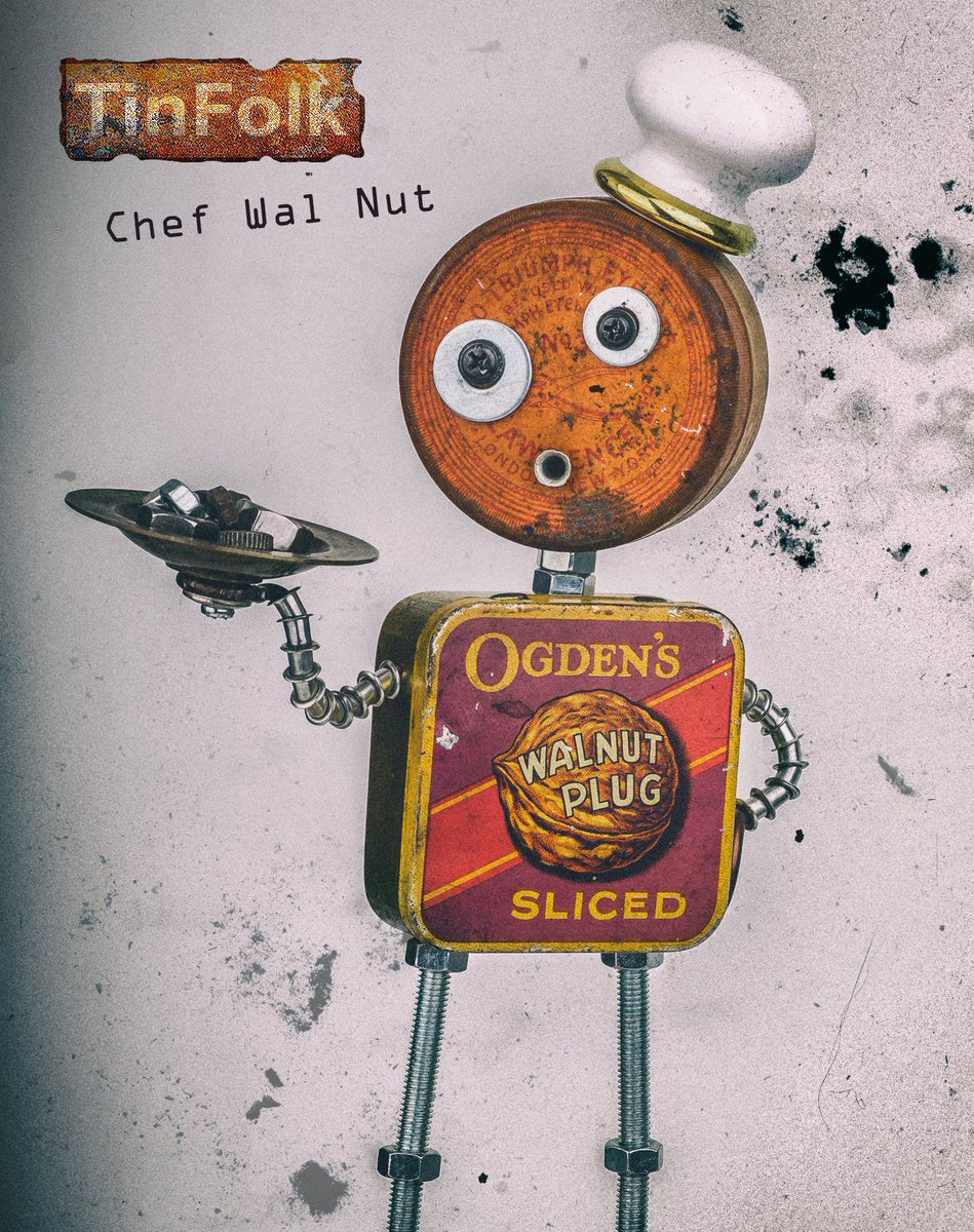 Hello #UpcycledHour ! Meet Chef Wal Nut, our latest creation. Huge thanks to <a href="/fifiandroo/">Fifi & Roo's Repairs</a> for giving us his body! #vintage #foundobject #robot etsy.me/2yXTsbg