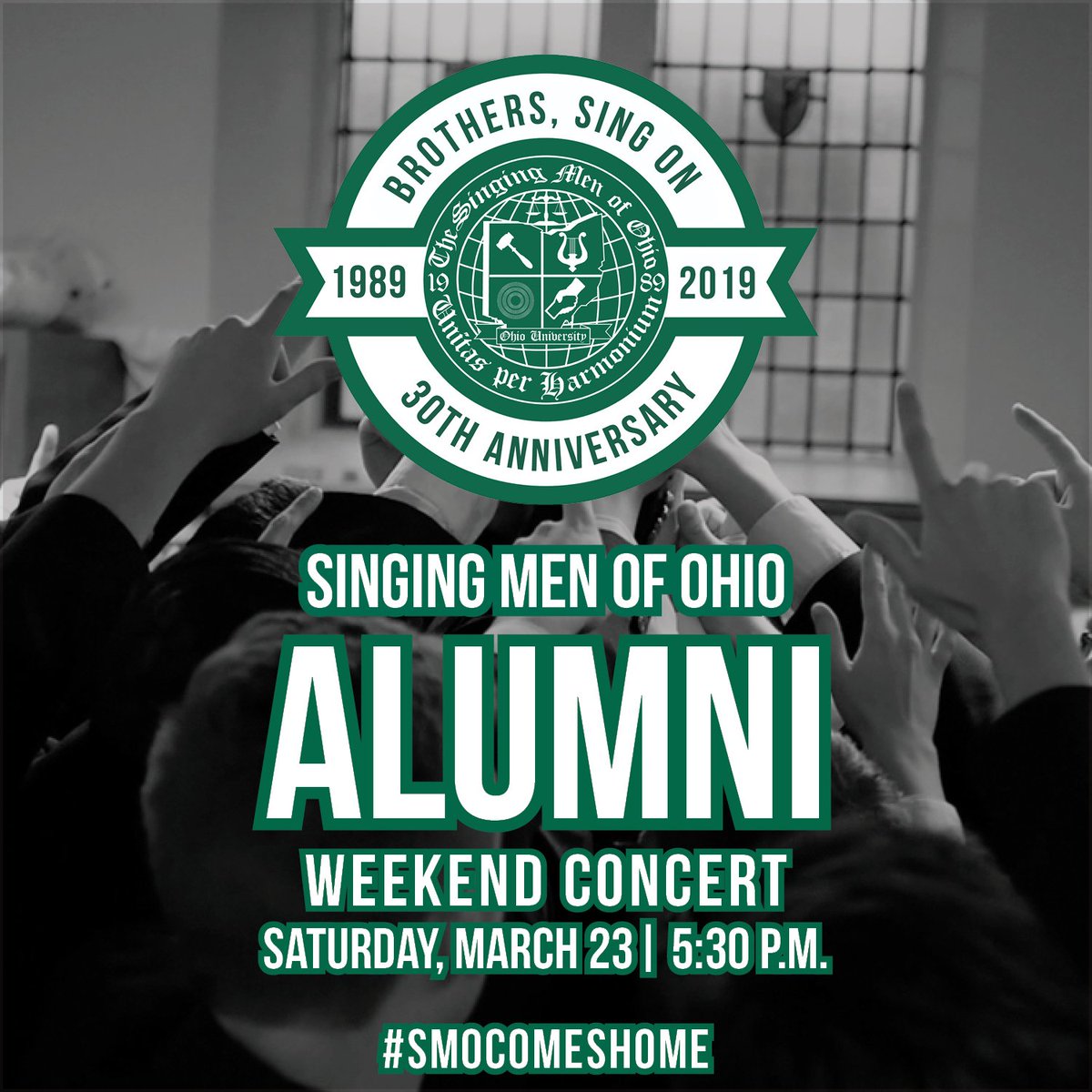 SingingMenOhio's tweet image. Our Annual SMOmecoming Alumni Weekend to celebrate the 30th Anniversary of SMO is this weekend! Make sure you come to our concert, and if you feel obliged, make these your cover photo and profile picture to help us advertise! See you on Saturday!
#SMOComesHome