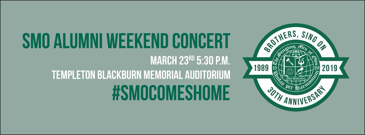 SingingMenOhio's tweet image. Our Annual SMOmecoming Alumni Weekend to celebrate the 30th Anniversary of SMO is this weekend! Make sure you come to our concert, and if you feel obliged, make these your cover photo and profile picture to help us advertise! See you on Saturday!
#SMOComesHome