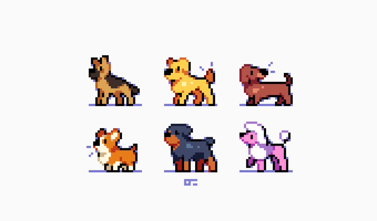 NotCleverTom's tweet photo. A bunch of smol #ThingsWithFourLegs , doggos 🐶. For @Pixel_Dailies #pixel_dailies #pixelart https://t.co/9ysLMThTmt