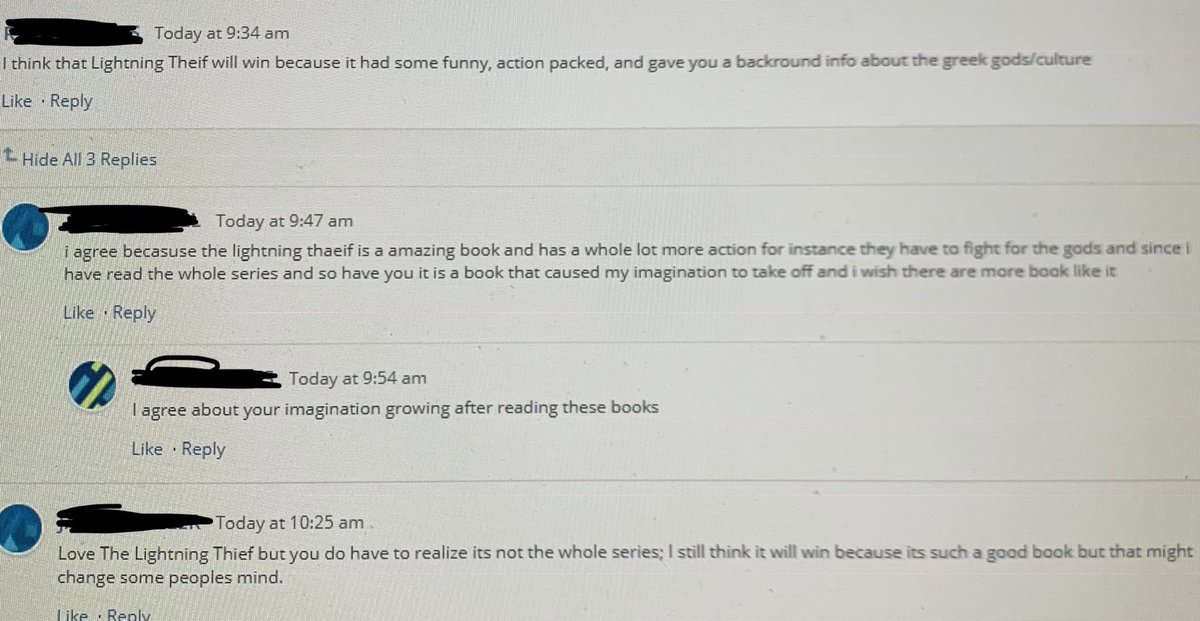 MdubD1513's tweet photo. @massey_briana and I have a March Madness YA Book tournament happening right now. The kids are discussing the pros and cons of each novel and which should win. ♥️ the collaboration happening. @TineseAmmons #FMSreads #frenshare https://t.co/07WJgmTr9q
