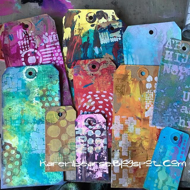 BearseKaren's tweet photo. Working on a new class Tags- Colorful &amp; Messy save the date!! WIP more layers to go! April 24th @goldenshillpapercrafts #rangerink #arttag #artjournal #dinawakleymedia #sethapter #stencilart #stencilgirl #inkygoodness https://t.co/yeCez27tlF https://t.co/JVZHHtgyhK