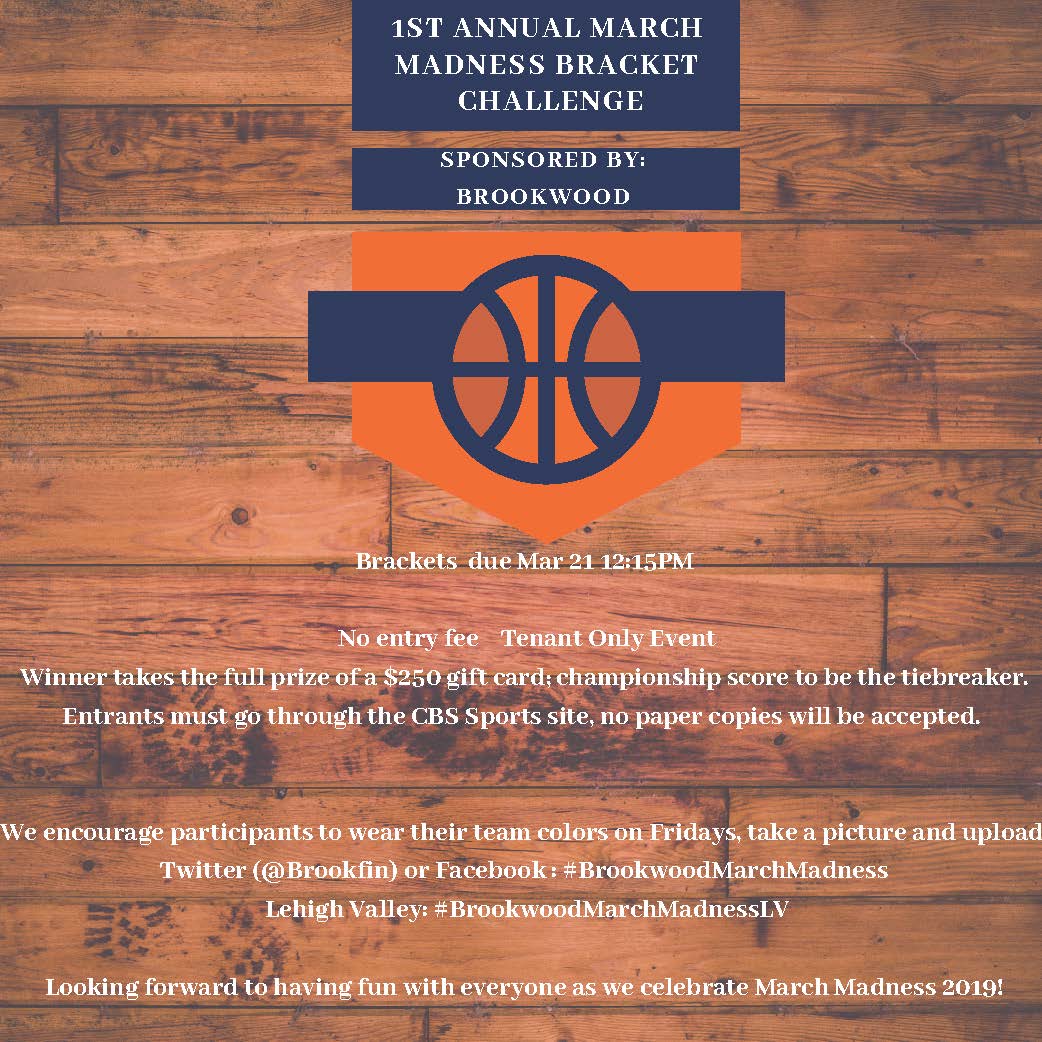 BrookwoodFin's tweet photo. The Brookwood PA team is sponsoring our 1st Annual March Madness Bracket Challenge! We know we’re late to the game, and ask you to move quickly on this if you’re interested.

Brackets are due Mar 21 12:15PM, so email/message us back right away if you want to join the Challenge. https://t.co/NYLEZ6RHdP