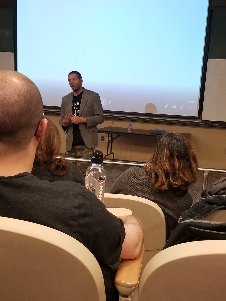 HayleyCalderara's tweet photo. "Society can pressure politics, maybe, to find a solution," said Fred Kuwornu. #RICwriting2019 https://t.co/MDm8eKleii