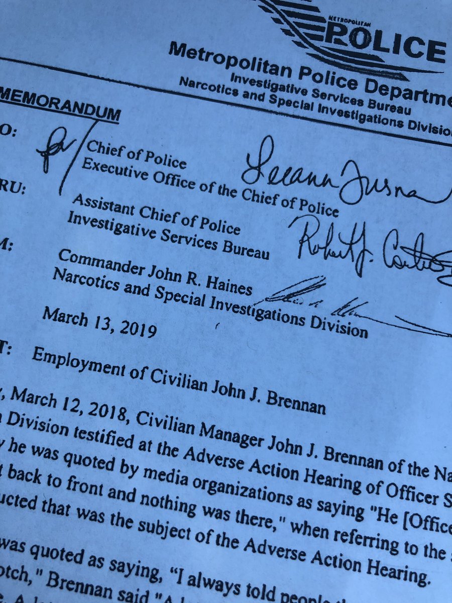 paulcwagner's tweet photo. Exclusive-A senior member of the DC Police Department has been fired over his testimony in last weeks trial board of Officer Sean Lojacono. A termination letter sent to JJ Brennan says the dept lost confidence after hearing his defense of Lojacono’s controversial search methods. https://t.co/CkdSrTvVyq