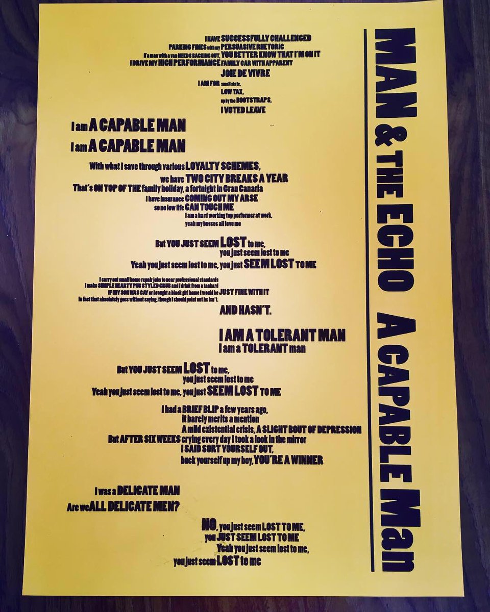 ManandTheEcho's tweet photo. You can now get these brilliant @helloamylea #acapableman acrylic lyric prints for a fiver from our online shop, very ltd run. I've got one, I hung it on me wall.
https://t.co/bqveY5kDpJ https://t.co/sSyfPyKaUT