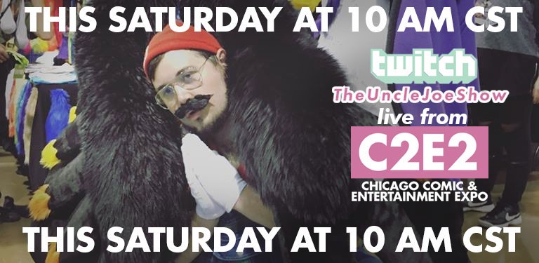 theunclejoeshow's tweet photo. WE ARE VERY EXCITED TO ANNOUNCE, that we have secured some press passes for this years @c2e2 ! It considered to be the largest pop culture expos in the midwest, join us live SATURDAY MORNING for cosplay interviews, celeb interviews, and coverage of the entire EVENT! LETS HANG! https://t.co/oUeMEejgII