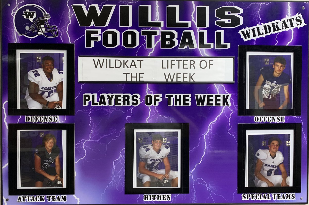 WillisWildkats1's tweet photo. Congrats to our lifters of the week from max week! Big gains from these guys. 🏈💪 #RelentlessCommitment 
@rawynne23 @DRutledge30 @ConnorF31984677 @NovosadZachary https://t.co/NmINAo62mP