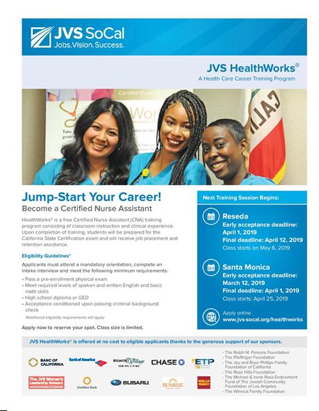 JVSHealthWorks's tweet photo. The early acceptance deadline for our Reseda, CA class is April 1st, don't miss out on our #Certifiednurseassistant #freetraining. https://t.co/YYKThHrqyp