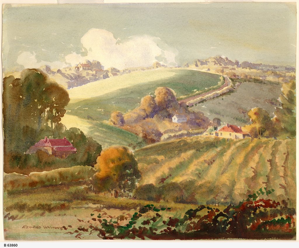 SLSA's tweet photo. Looks like its going to be a lovely #autumn day. Just like in #Uraidla c1934.
Watercolour by George Whinnen (1891-1950) who was president of the Royal SA Society of Arts in the #1940s.
Enlarge the pic here: https://t.co/5NhVaDFMWs #RSASA #Adelaide #AdelaideHills #SouthAustralia https://t.co/guWkr6fHXt