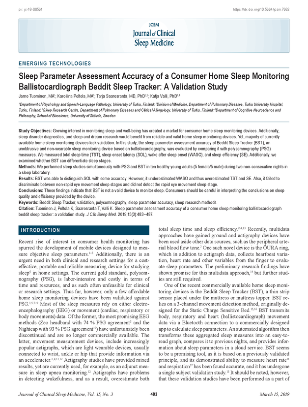 JCSMJournal's tweet photo. The #Beddit Sleep Monitor is not a valid device to measure #sleep, according to a study published in the March 15 issue of JCSM https://t.co/YIr5dD5ON2 #polysomnography https://t.co/VC6HdWZZ9d