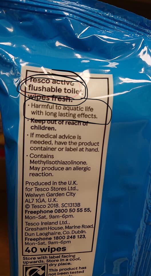 smith_lena's tweet photo. @Tesco Why are you selling FLUSHABLE toilet wipes that are hazardous to Aquatic life? #saveourplanet #environment #sealife https://t.co/kT2F4sKoH5