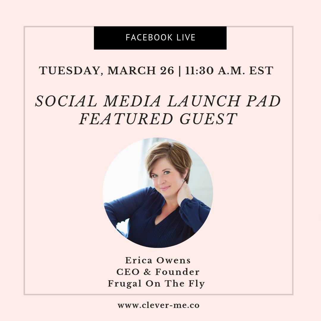 CleverMeCo's tweet image. Join us for a #FB Live Q&amp;amp;A with @glowsocialmedia &amp;amp; @frugalonthefly to chat about all things digital marketing for business growth Tuesday, March 26 at 11:30 a.m. EST. Opt-in #SMLP to participate: clever-me.co/launchpad.