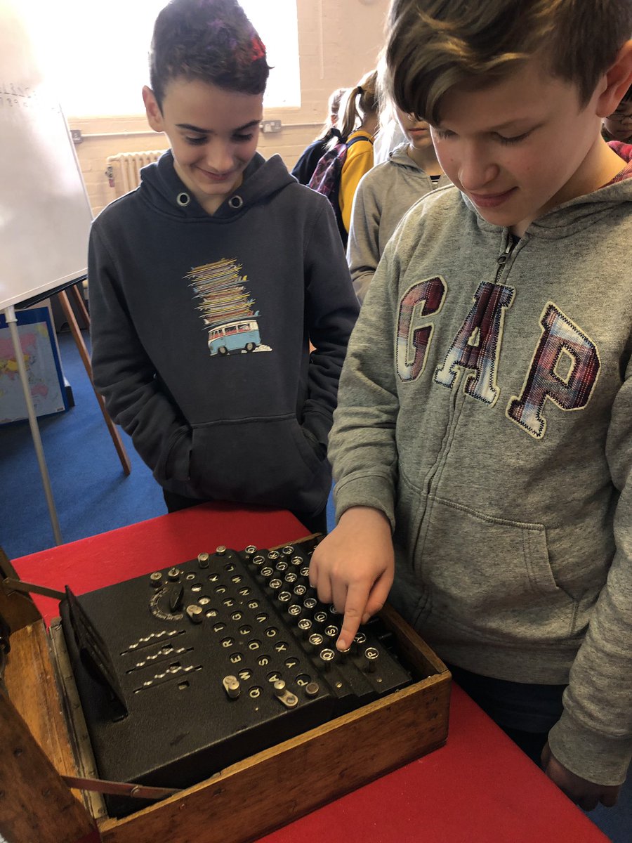maths_tcs's tweet photo. A great day out at Bletchley Park last week. Our Year 7 students discovered some codebreaking techniques and witnessed a real life WW2 Enigma machine. #codebreakers @corshamschool @bletchleypark https://t.co/mmXSACrjBq