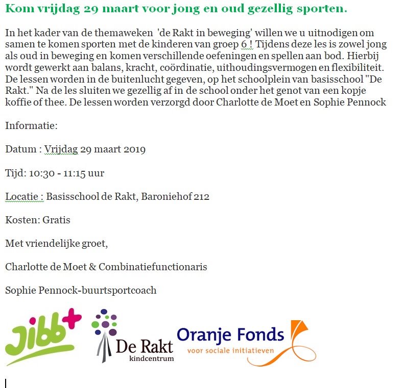 Vrijdag 29 maart 2019                                                  Gezellig samen sporten voor jong &amp; oud
