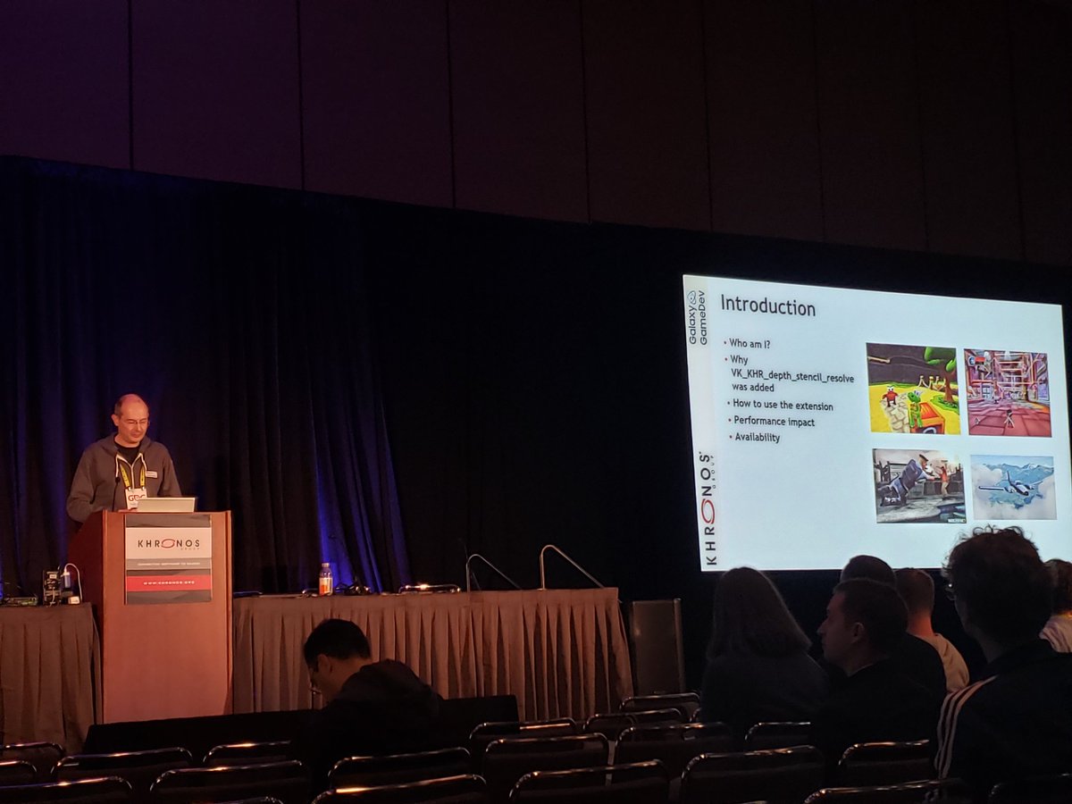 samsung_dev's tweet photo. Our own Lewis Gordon, a former game developer himself, talks through the depth stencil #Vulkan extension. #KhronosDevDay #GDC19 https://t.co/06Wz57Ul9B