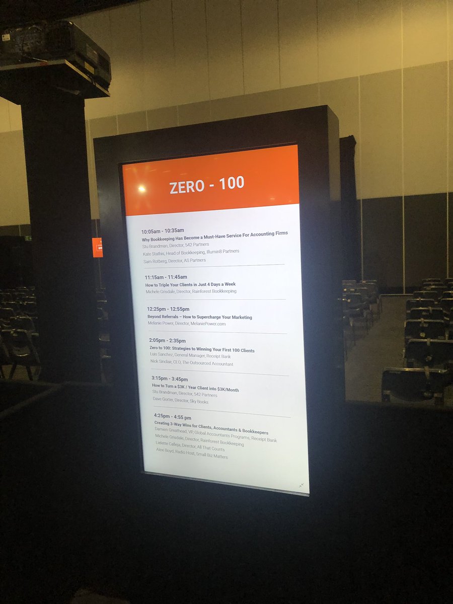 Damien_GH's tweet photo. How to take your firm from zero to 100 kicks of at 10:05 am with @stubrandy @kate_illumin8 @samrotberg in the @ReceiptBank theatre #ABexpo https://t.co/zbKv2bA4kn