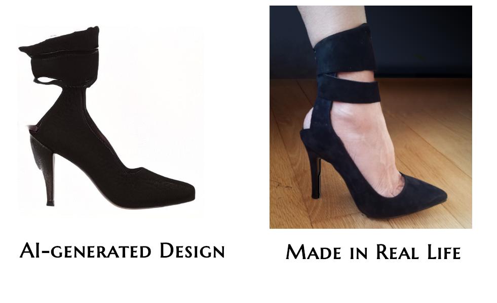 glitch_ai's tweet photo. We also brought the first AI-generated shoe into reality! #ai #fashion #styleGAN @coven_ai https://t.co/ZcX5p7mEzR