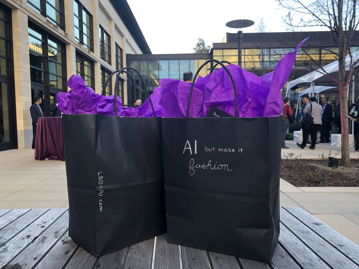 glitch_ai's tweet photo. Thoroughly inspired by the Stanford Institute for Human Centered Artificial Intelligence launch symposium!  We gave little black dresses to our heroes like @marissamayer, @drfeifei, and @katecrawford!  We even met AI-artist @danoramas!  #ai #fashion #stem #girlswhocode https://t.co/EJb5WVUcDc