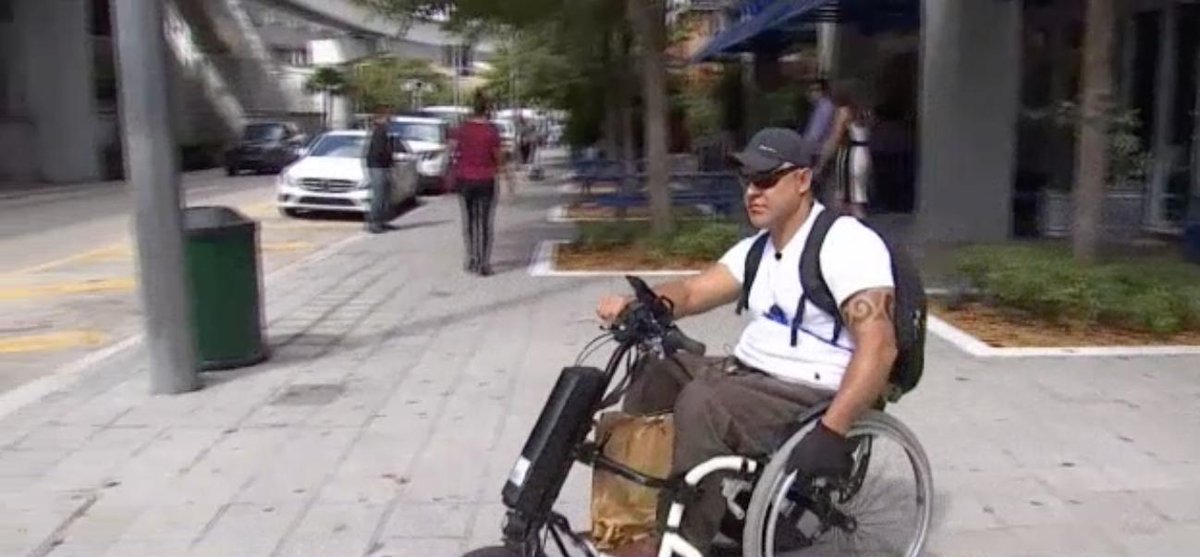 The fastest <a href="/Uber/">Uber</a> Eats courier in Miami is Jesus Cassiano in his retrofitted electric wheelchair! Hard-working with a great, positive attitude, Cassiano doesn't let anything slow him down. bit.ly/2GYZd0p
#Mobility #Inspiration