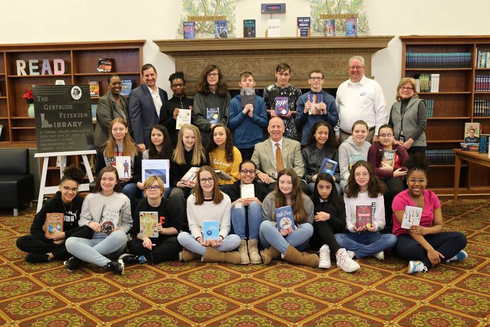 GannonU's tweet photo. The #GannonU board, faculty, and staff were thrilled to share a $3000 donation with the @UnitedWayErie and the students of Strong Vincent Middle School.
The money will be used to enhance #SVMS library book collection. π https://t.co/KeOJGr1LAw