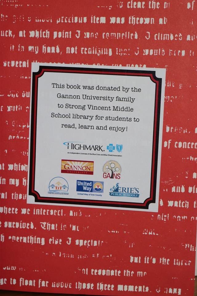 GannonU's tweet photo. The #GannonU board, faculty, and staff were thrilled to share a $3000 donation with the @UnitedWayErie and the students of Strong Vincent Middle School.
The money will be used to enhance #SVMS library book collection. π https://t.co/KeOJGr1LAw