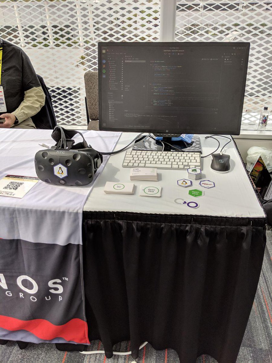 Collabora's tweet photo. Missed our #Monado demo earlier today at the #KhronosDevDay? You're in luck, we've set it up at the @thekhronosgroup table outside room 202 at the Moscone Center! Come say hello! #OpenXR #XR #OpenSource #VRDC #GDC19 https://t.co/LiJSHptmaL