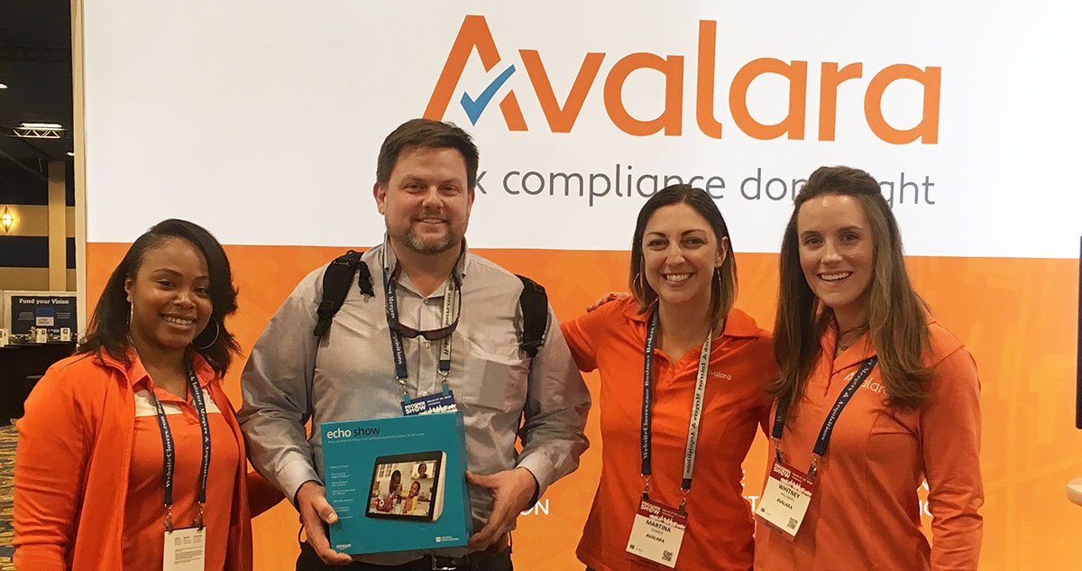 avalara's tweet photo. We love meeting Amazon sellers at @TheProsperShow ... but even more, we love it when we can give away an Amazon Echo to a seller who stops by our booth! Meet Gary Mac, CEO of Mary Mack's, a premier online retailer of affordable shaved ice and snow cone machines. #prosper19 https://t.co/j5HGA8R9Sc