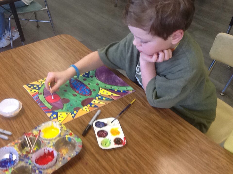 mynchenberg's tweet photo. 3rd gr. Art students successfully tackle a new art unit on Yoyai Kusama.  I'm so proud of them!#cfevs #c.m.a. https://t.co/z7irkUacae