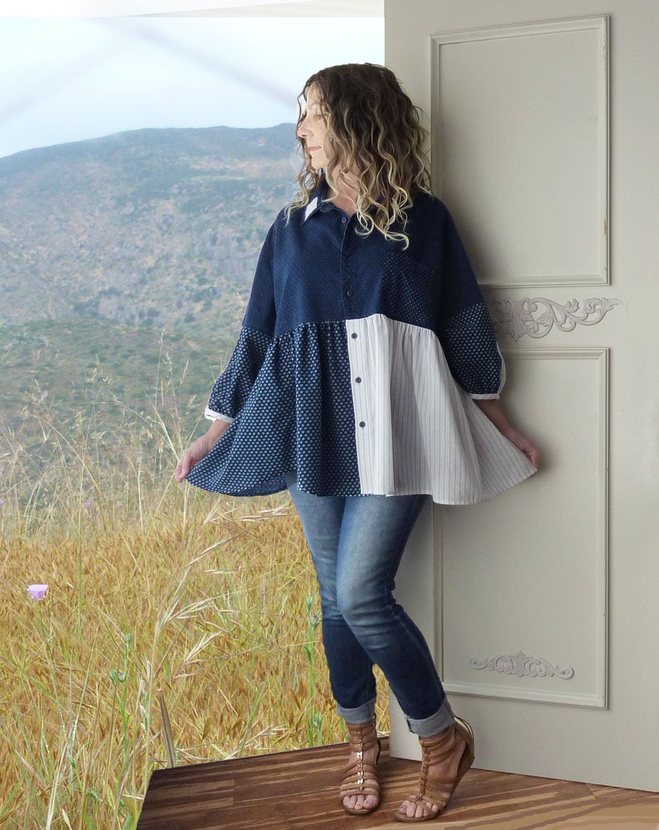glasspotential's tweet photo. Plus size top upcycled from men's XXL denim shirt! see it here: https://t.co/tnSVgAyaYL #babydolltop #plussize #plussizefashion #etsyshop #etsyseller #bohochic #countrychic #denim #indigo #cotton #ecofashion #ecochic #peasanttop https://t.co/BjvAPan1Pb