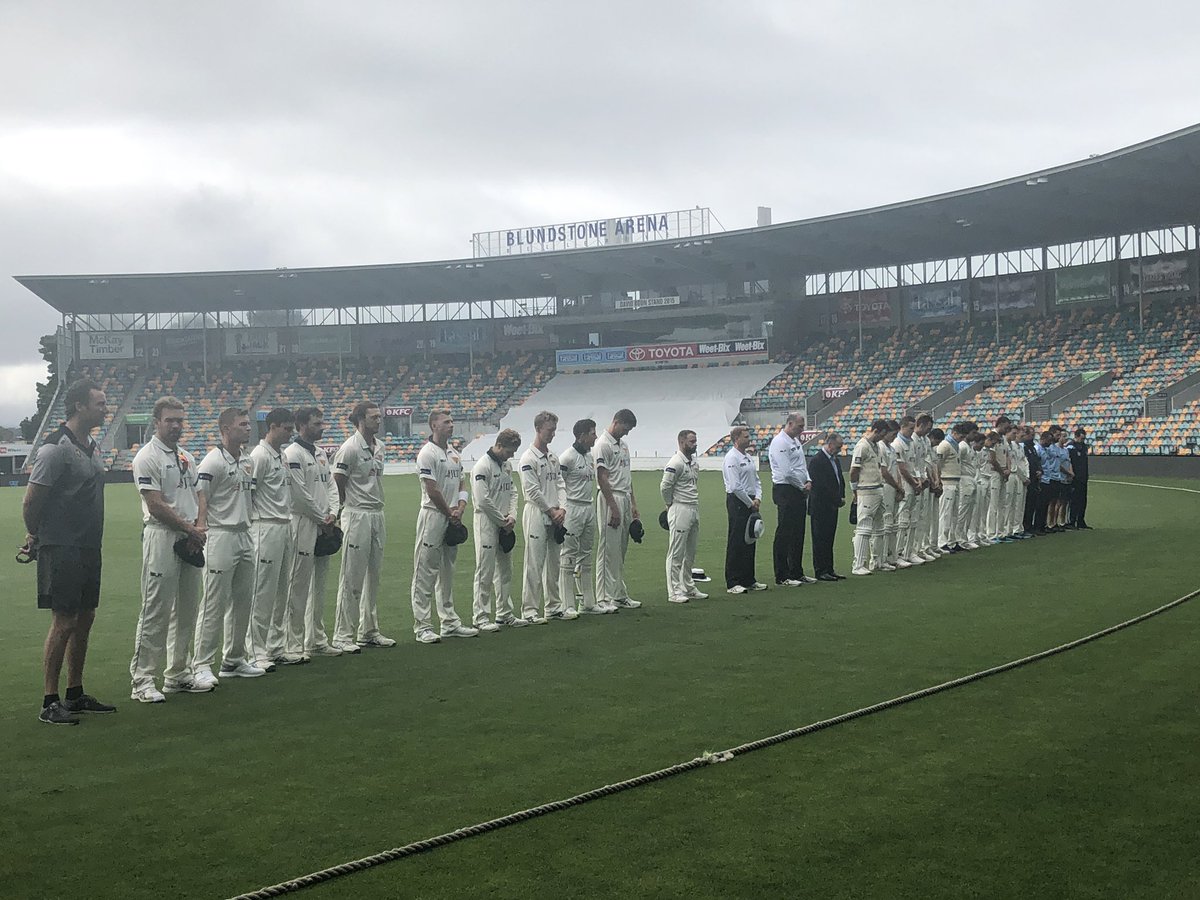 A minute of silence before play with @CricketNSWBlues in honour of those who lost their lives in #Christchurch.
#WeAreTigers #SheffieldShield #TASvNSW