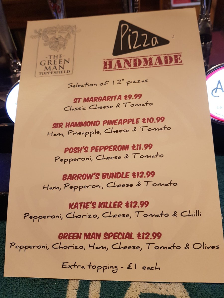 Pizza named after The Red Barrows at The Green Man, Toppesfield, Essex on Wednesday nights... Splendid. #redbarrows #pizza #Toppesfield