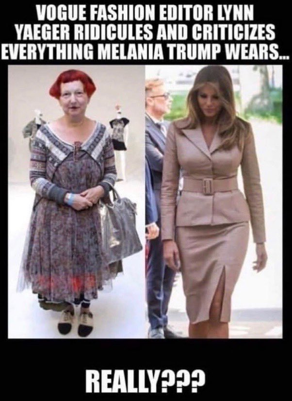 grammarox's tweet image. ⁦@voguemagazine⁩ Melania ooozes class, and your clown looks ridiculous! #classicsnevergooutofstyle