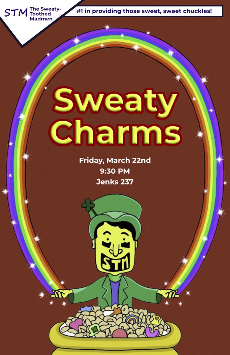 SweatyTooth's tweet photo. Sweaty Charms Improv Show this Friday! 🌈☘️💖💫🎈⏳🌛 https://t.co/PB39z7QOoc