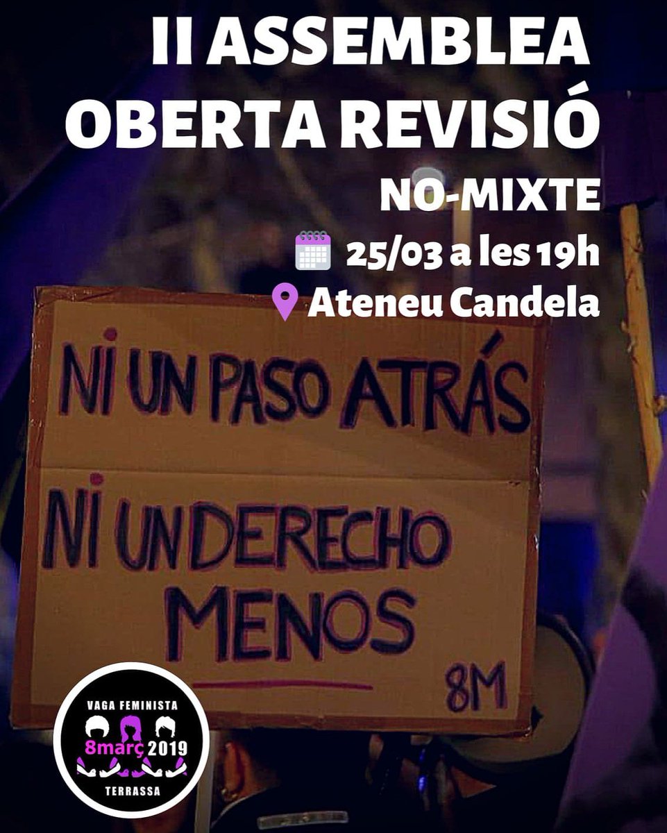 lacoorditrs's tweet photo. 📣📣📣
ASSEMBLEA DE REVISIÓ DE LA VAGA GENERAL FEMINISTA
📅dilluns 25
⏱️19h
📌 @ateneuCandela

Convidem a totes les companyes que heu estat participant a que vingueu a dir la vostra. Només des de l'autocrítica podrem construir feminismes de totes i per a totes! https://t.co/MeGv8BxEaE