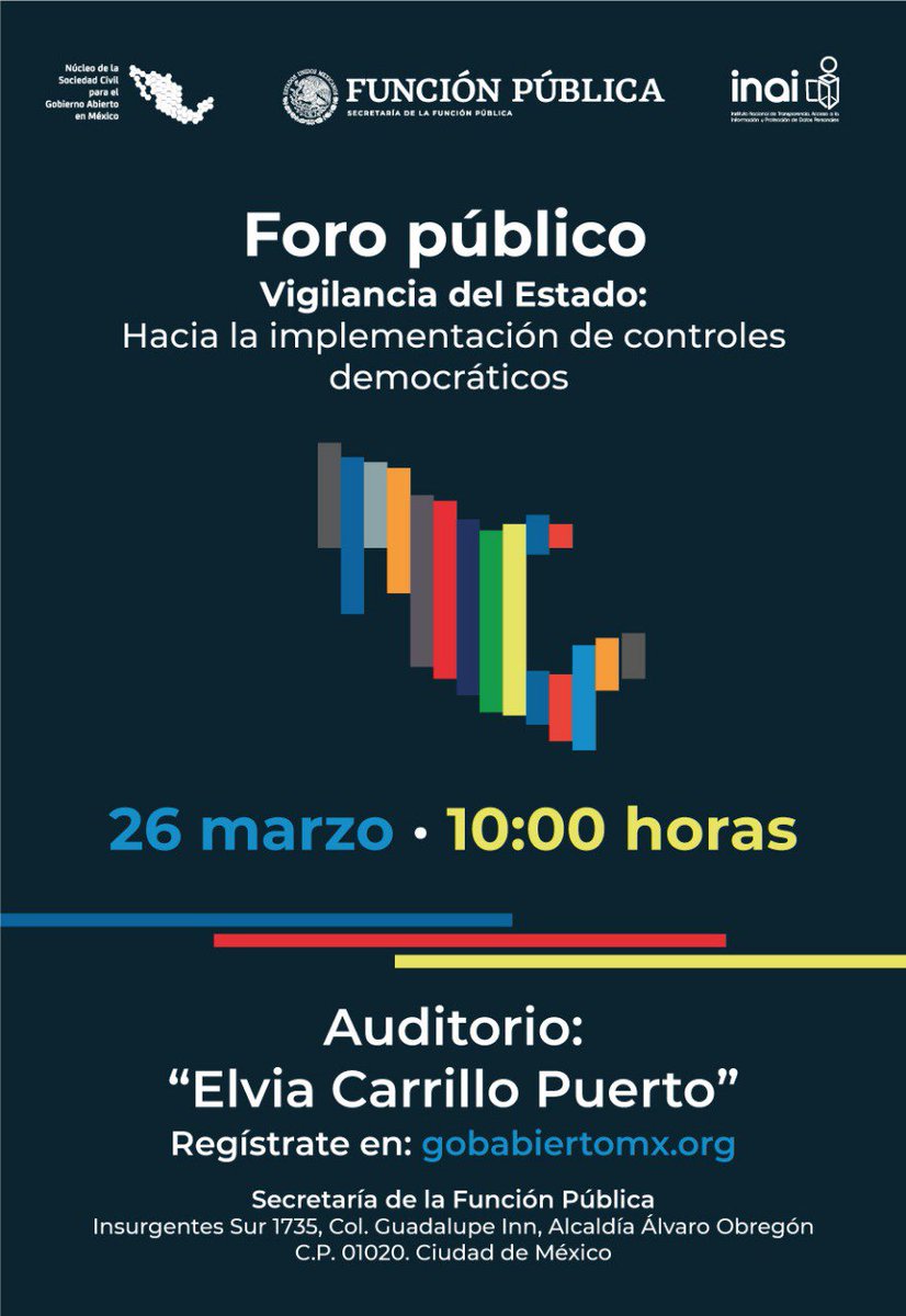 joelsas's tweet image. Desde el Comité Coordinador del ejercicio nacional de #GobiernoAbierto te invitamos a sumarte al diálogo sobre cómo construir una política pública para prevenir y controlar la vigilancia estatal. 

Asiste el próximo martes a este foro público, regístrate: bit.ly/2FpcEVo