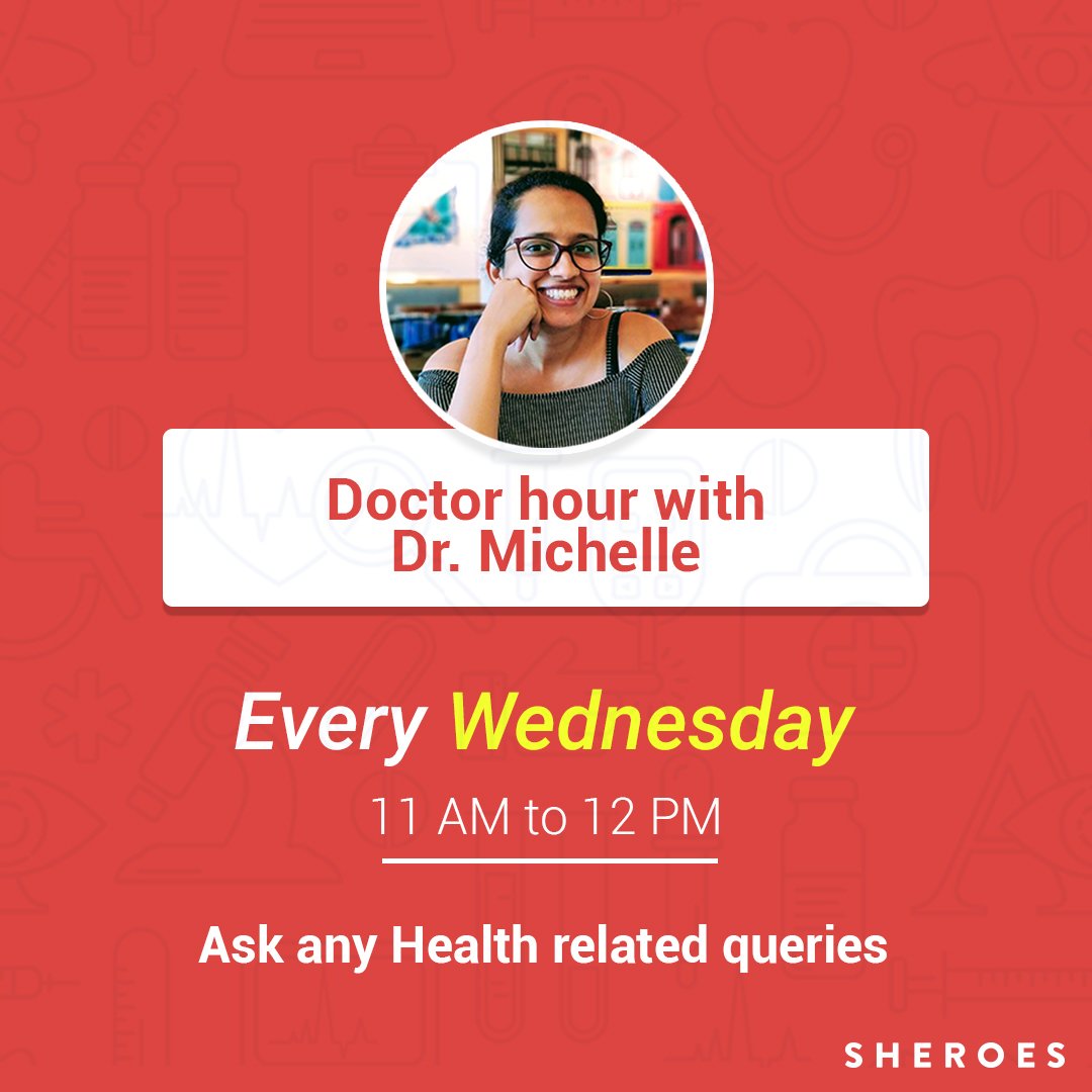 Ladies, #Doctorhour with @DrMichelleF kicking off at 11 on the #SHEROES #app. Bring all your health concerns here 👉shrs.me/cp8CYX5wcV

#WomensHealth #Fitness #Pregnancy #Breastfeeding #PCOS #PCOD #menstruation