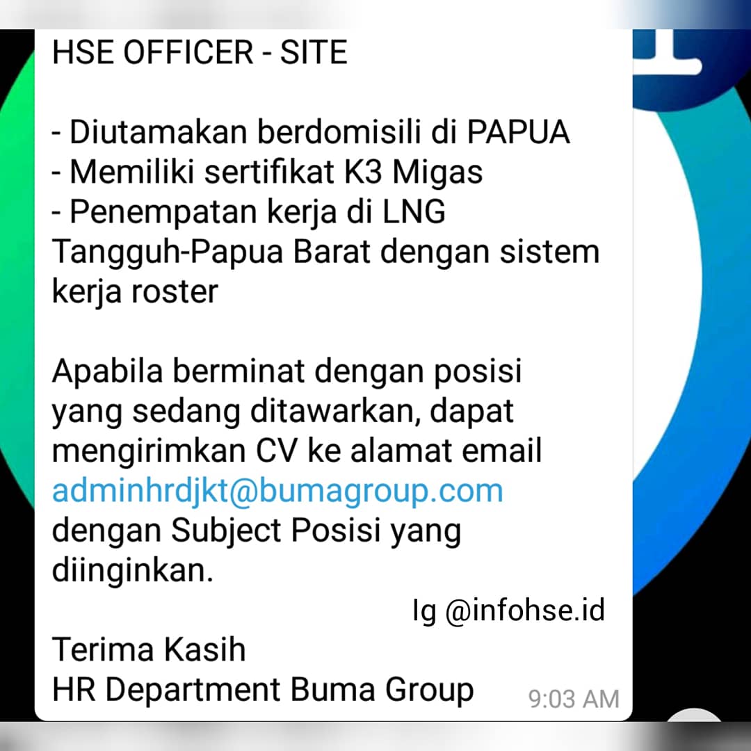 Infohseid's tweet photo. Informasi Lowongan Kerja HSE Officer site Papua...
.
.
.
#lowongankerja #infosafety #infohse #lokerk3 #okerhse #infohseid #infokerja #lokerpapua https://t.co/IwprW8upwL