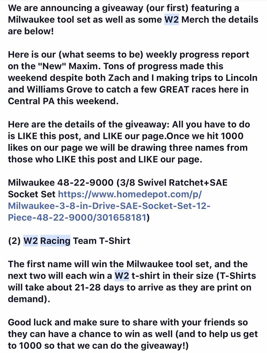 W2racingteam's tweet photo. Head on over to our Facebook page for a chance yo win! https://t.co/ndHdR4od1Z