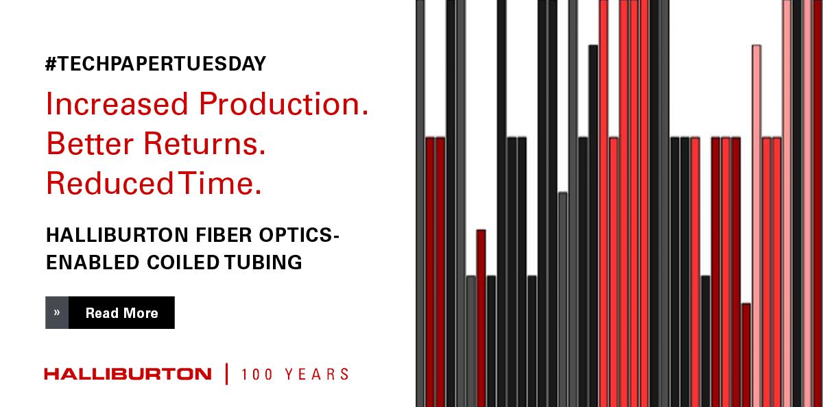 Halliburton's tweet photo. #TechPaperTuesday:  Continuous Use of Fiber Optics-Enabled Coiled Tubing Used to Accelerate the Optimization of Completions Aimed at Improved Recovery and Reduced Cost of Development >> https://t.co/DWipIsLnQM https://t.co/eRmHKQ5XCr