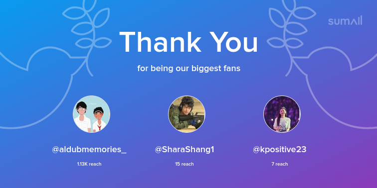 ApeyAngels's tweet photo. Our biggest fans this week: @aldubmemories_, @SharaShang1, @kpositive23. Thank you! via https://t.co/0EoFvtqqMs https://t.co/hKiH2pqDsc