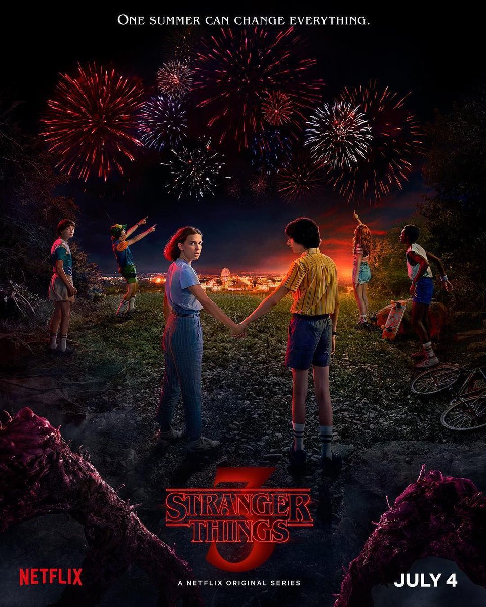 FactNetflix's tweet photo. Stranger Things season 3 drops July 4th🎥🎥
@strangerthingstv 

#Netflix #StrangerThings #netflixstrangerthings #netflixshows #netflixoriginals #strangerthings3 #strangerthingsseason3 #new #news #newshow #trendy #trend #upcoming #Excited https://t.co/V8k5WB1jeB