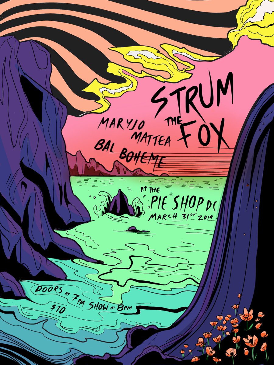 strumthefox's tweet photo. Next Sunday: Pie, local original music, and a Bar. What else do you need for the perfect evening? With @maryjomattea and Bal Boheme. @pieshopdc 
#dcmusic #indie #progrock Artwork by Hannah James Knight https://t.co/tl7A5hvl16