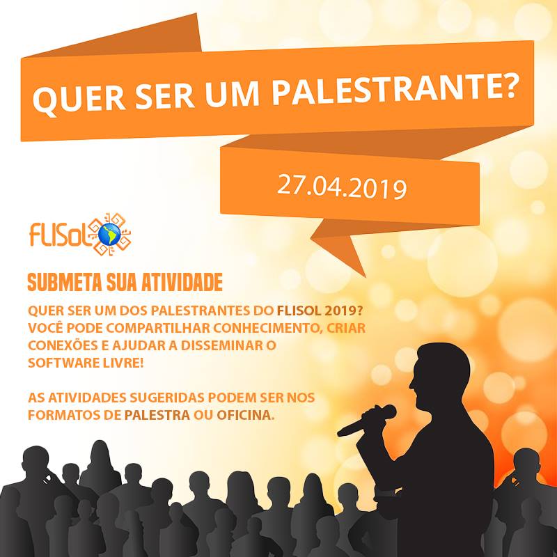 Você pode submeter uma atividade e compartilhar conhecimentos nesse Flisol-DF 2019!
Os nossos participantes estão ansiosos para descobrir as palestras e oficinas desse ano! Submeta sua atividade agora: flisoldf.blog.br/2019 #flisoldf #flisolBR #flisol2019 #brasilia