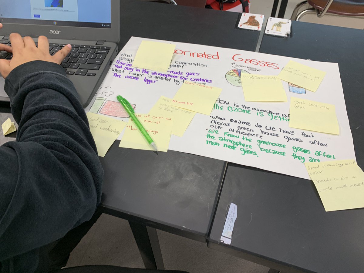 pedrazascience's tweet photo. Today was #gallerywalk day, during which students received peer feedback on their inquiry-based poster projects! I am so pleased with how kind the kiddos were to each other, which then led to thoughtful reflections! #mvhsscience #ngss #peerfeedback #greenhouseeffect #🌎 https://t.co/17kFHmy6XS
