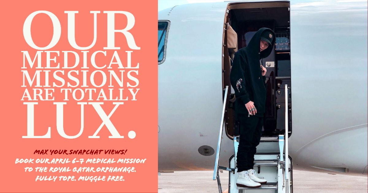 side_door's tweet photo. Pad your app while getting some lit photos with the orphans at the Royal Qatar Orphanage!  This SDA Medical Mission is scheduled April 6-7.  Our Gulfstream G500 departs Miami on April 5, returns April 7.  Famous DJ, private beachside resort, personal butler. https://t.co/Nlg1XOlMQ9