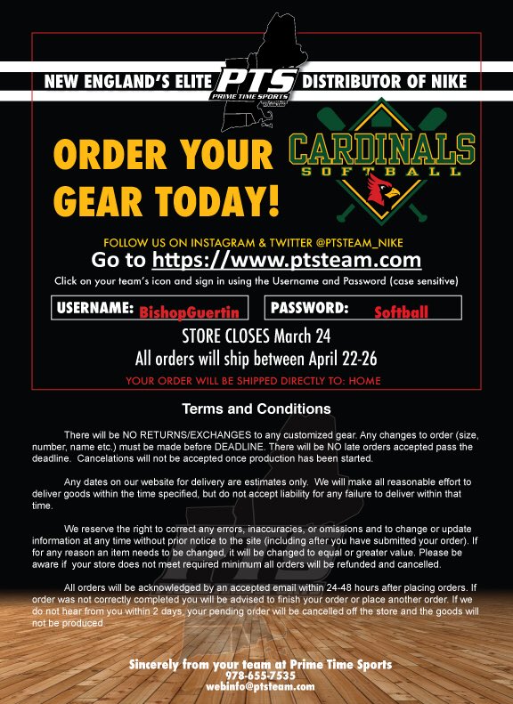 A great first two days of tryouts. Can’t wait to see this group continue to work hard this week. For all fans of Cardinal Softball: Our online store is live and open until March 24! Get your gear today!